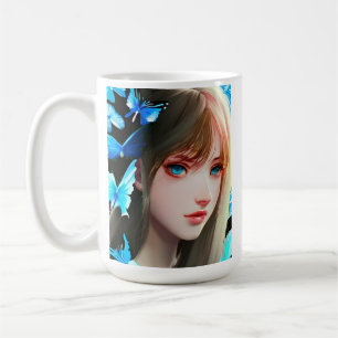 Hübsche Frauen mit blauen Schmetterlingen Personal Kaffeetasse