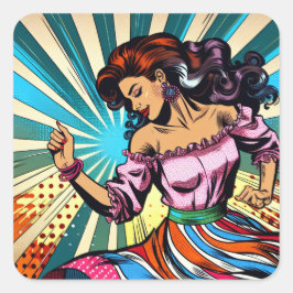 Hübsche Frauentänzerin Salsa Pop Art Quadratischer Aufkleber