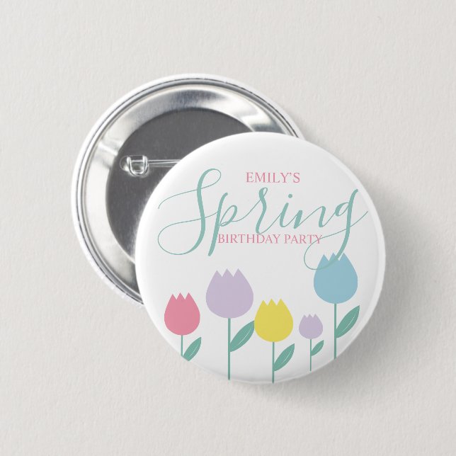 Hübsche Frühlings-Tulpen Pastell Florale Geburtsta Button (Vorne & Hinten)