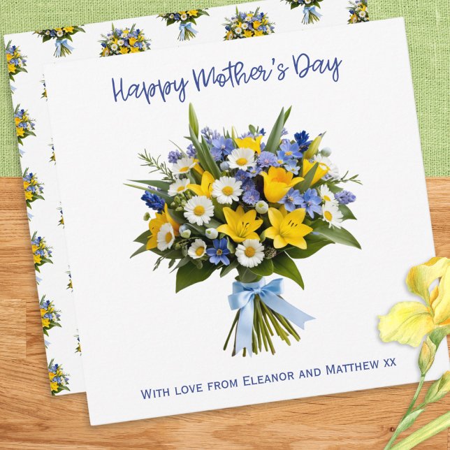 Hübsche Frühlingsblumen Personalisiert zum Muttert Karte (A personalized Mother's Day card, with picture of a beautiful hand-tied bouquet of Spring flowers)