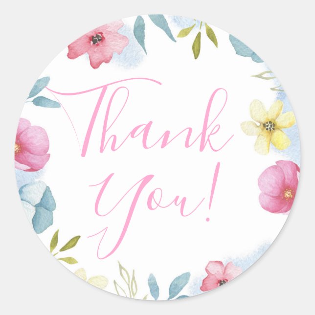 Hübsche Frühlingsfloral Pastel Danke Baby Dusche Runder Aufkleber (Vorderseite)