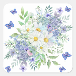 Hübsche Frühlingsfrüchte, Blüten und Schmetterling Quadratischer Aufkleber