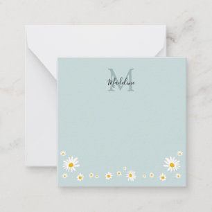 Hübsche Gänseblümchen-Blume moderne Teal-Monogramm Mitteilungskarte