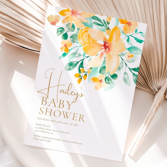 Hübsche Gartengelb-grüne Blütendusche Einladung (Pretty garden yellow green floral baby shower invitation)
