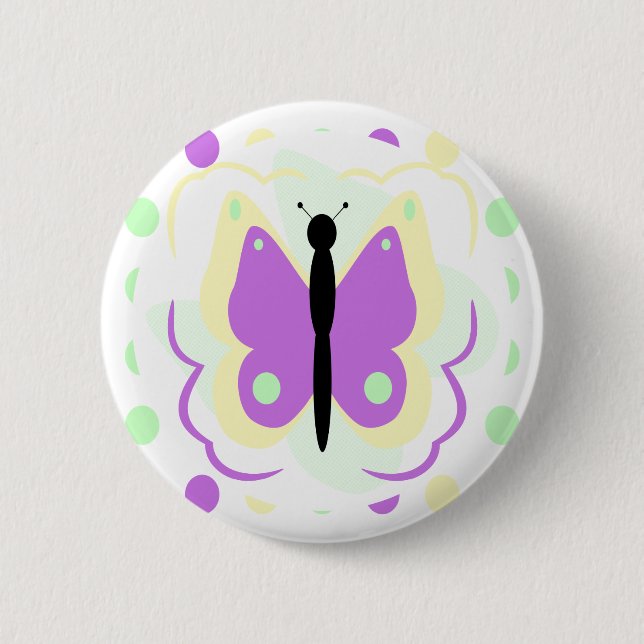 Hübsche Gelb- und Lila Schmetterlingstaste Button (Vorderseite)