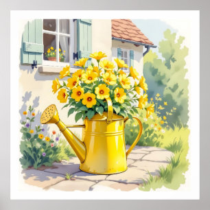 Hübsche gelbe Blumen im Wasserbecken Poster