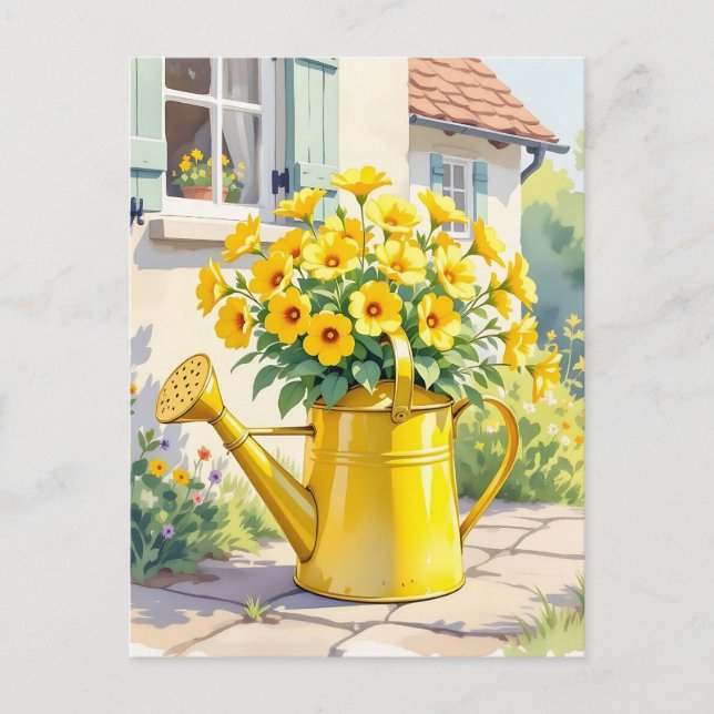 Hübsche gelbe Blumen im Wasserbecken Postkarte (Vorderseite)