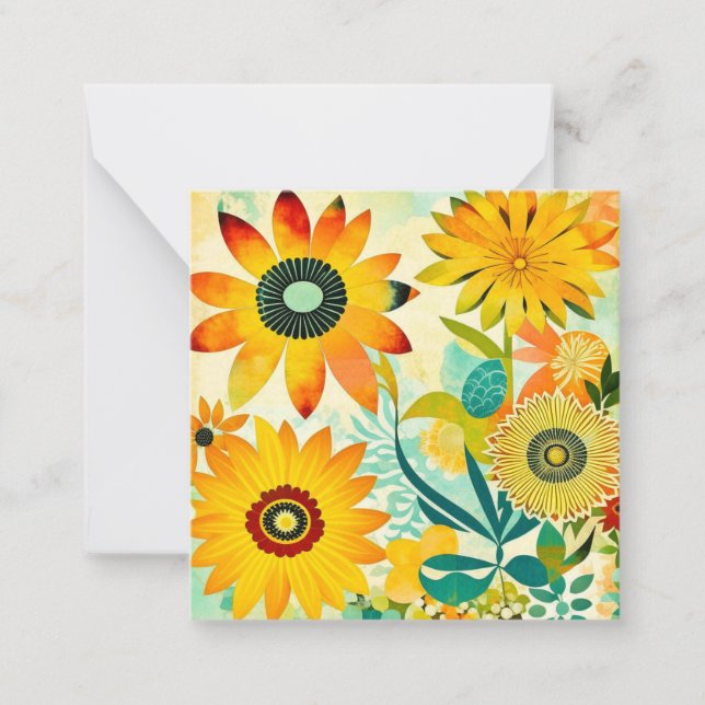 Hübsche gelbe Blumen Whimsical Folk Art Mitteilungskarte (Vorderseite)