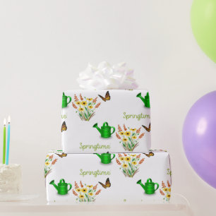 Hübsche gelbe Frühlingsblumen mit Schmetterlingen  Geschenkpapier