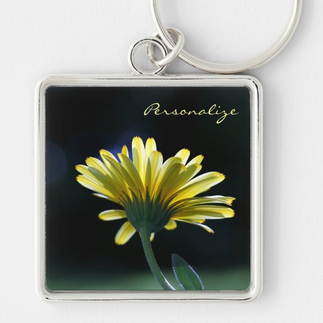 Hübsche gelbe Gerber Gänseblümchen-Blume mit Namen Schlüsselanhänger (Vorne)