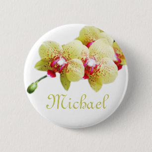 hübsche gelbe orchid-Blume Persönlicher Name Button