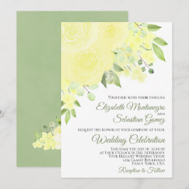 Hübsche Gelbe Rosen & Blüten Elegante Hochzeit Einladung