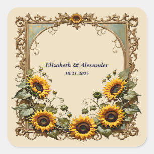 Hübsche gelbe Sonnenblume elegante Hochzeit Quadratischer Aufkleber