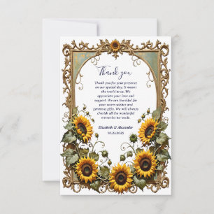 Hübsche gelbe Sonnenblume mit Kunstrahmen Hochzeit Dankeskarte