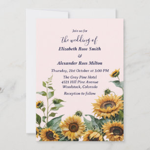 Hübsche gelbe Sonnenblumen auf rosa Hochzeit Einladung