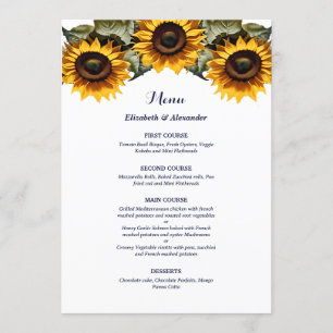 Hübsche gelbe Sonnenblumen Hochzeit Menükarte