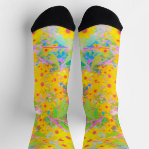 Hübsche gelbe und rote Blumen mit Türkis Socken