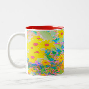 Hübsche gelbe und rote Blumen mit Türkis Zweifarbige Tasse