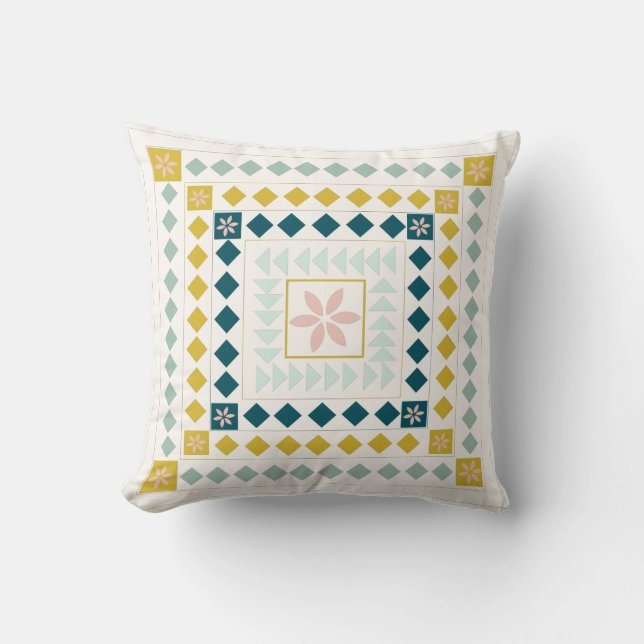 Hübsche geometrische Formen Moderne Medallion Quil Kissen (Vorderseite)