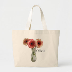 Hübsche Gerbera Daisy Blume in einem Vasenfoto Jumbo Stoffbeutel
