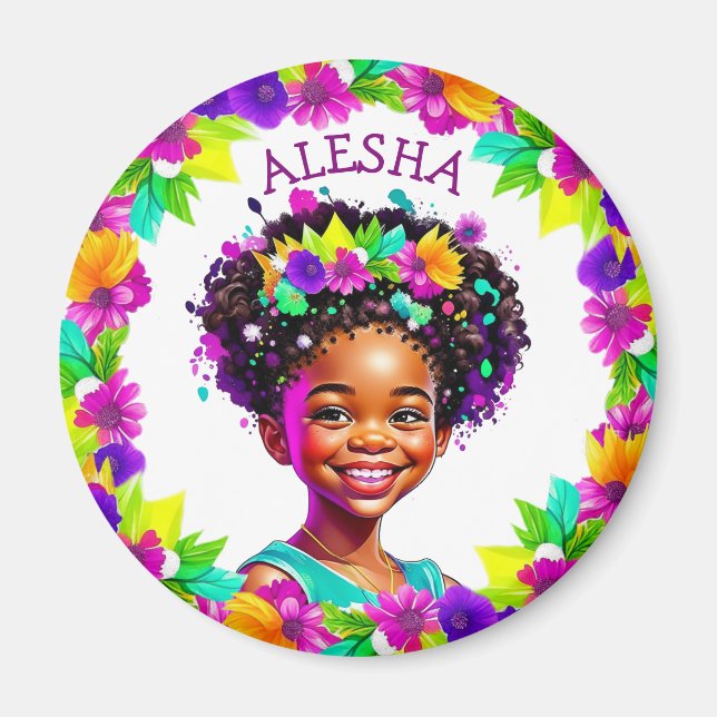 Hübsche Girl Afroamerikaner Personalisiert Magnet (Vorne)