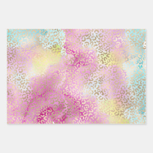 Hübsche Girl Aqua Rosa Gelbe Goldleoparde Geschenkpapier Set