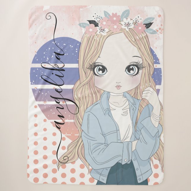 Hübsche Girl Blush Blume Herz und Polka Dosen Sherpadecke (Vorderseite)