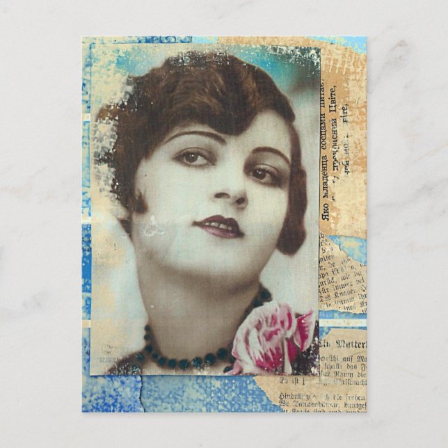 Hübsche Girl Paint Chip Collage Postkarte (Vorderseite)