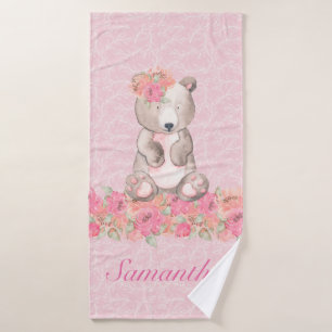 Hübsche Girls Rosa Blumenwaldbär Badehandtuch