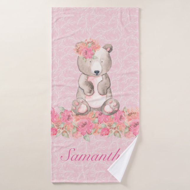 Hübsche Girls Rosa Blumenwaldbär Badehandtuch (Badehandtuch)