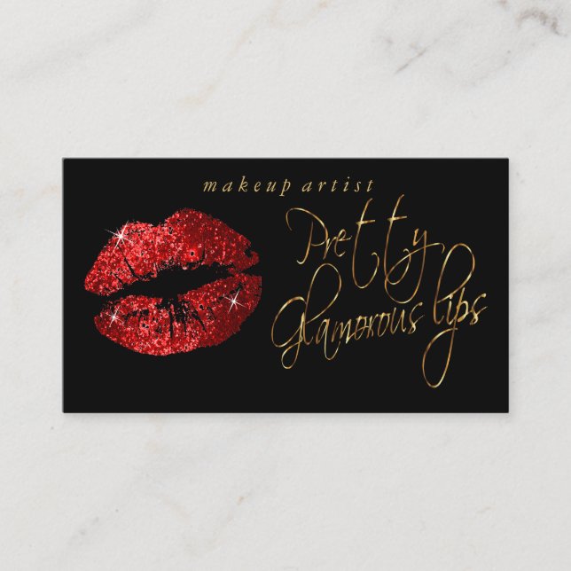Hübsche glamouröse Lippen - Roter Glitzer und Gold Visitenkarte (Vorderseite)