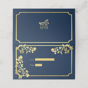 Hübsche Gold Foil-Rose auf Dunkelblauer Hochzeit Platzkarte