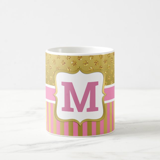 Hübsche Gold-Glitzer-Punkte und rosa Streifen Kaffeetasse (Mittel)