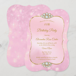 Hübsche Gold-Rosa-Diamant-Geburtstagsfeier Einladung