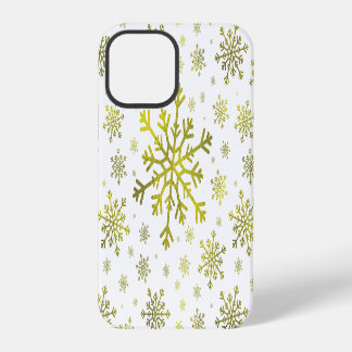 Hübsche goldene Weihnachtsschneeflocken auf winter iPhone 12 Pro Hülle