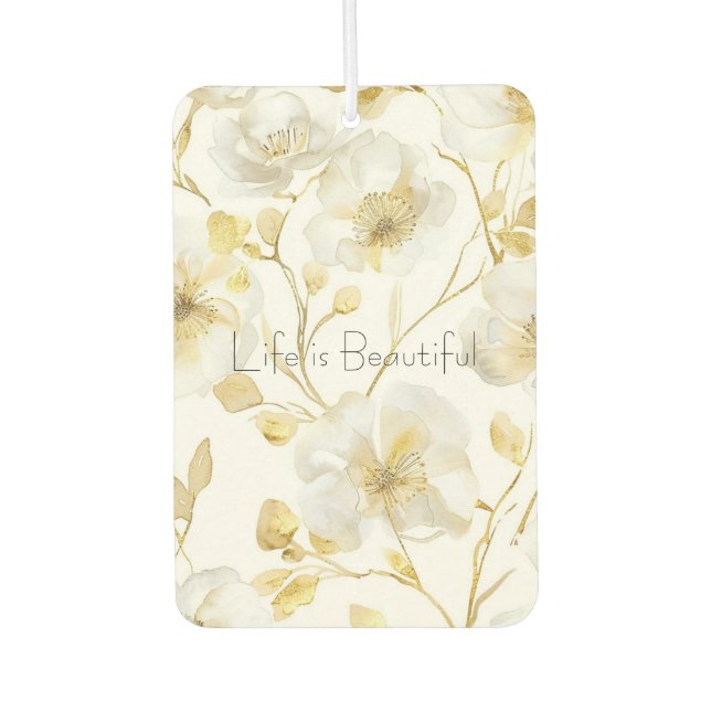 Hübsche Goldweiße Blumen Autolufterfrischer (Vorderseite)