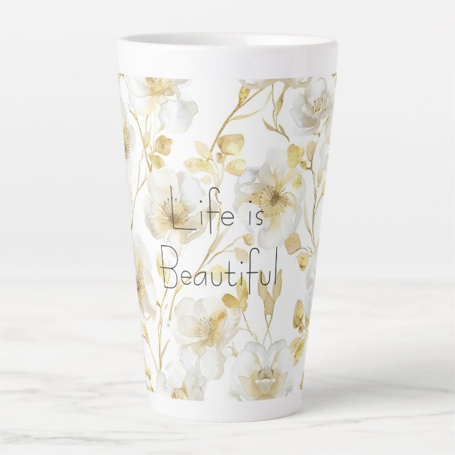 Hübsche Goldweiße Blumen Milchtasse (Vorderseite)