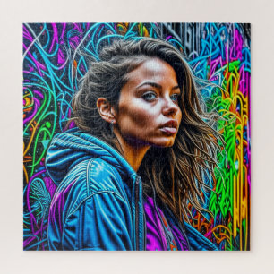 Hübsche Graffiti Street Art Colorful Woman