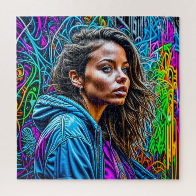 Hübsche Graffiti Street Art Colorful Woman (Vertikal)