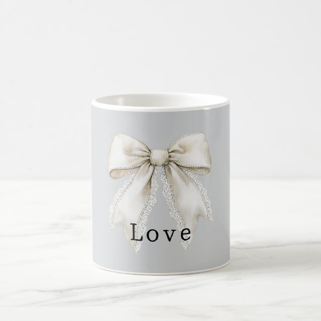 Hübsche graue Kunstspitze mit weißer Schleife   Kaffeetasse (Mittel)