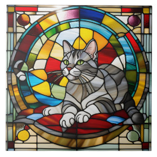 Hübsche Graue Tabby-Buntglas-Dekorfliese Fliese