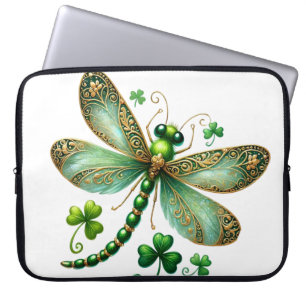 HÜBSCHE GREEN & GOLD IRISH DRAGONFLY & KLEEBLATTS LAPTOPSCHUTZHÜLLE
