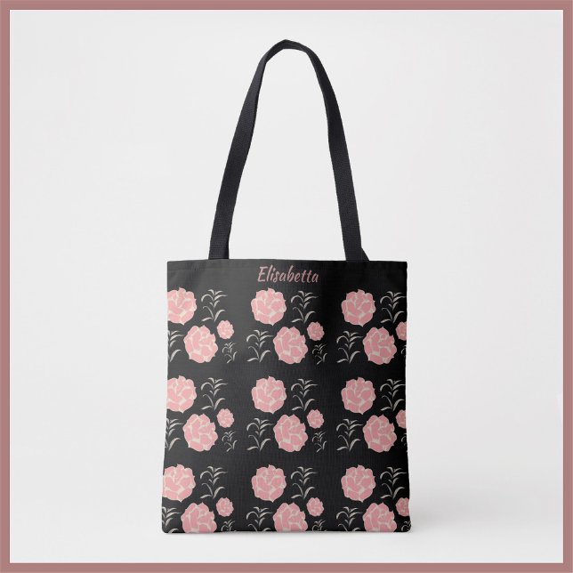 Hübsche große rosa Rosen mit Folionen auf schwarz Tasche (Von Creator hochgeladen)