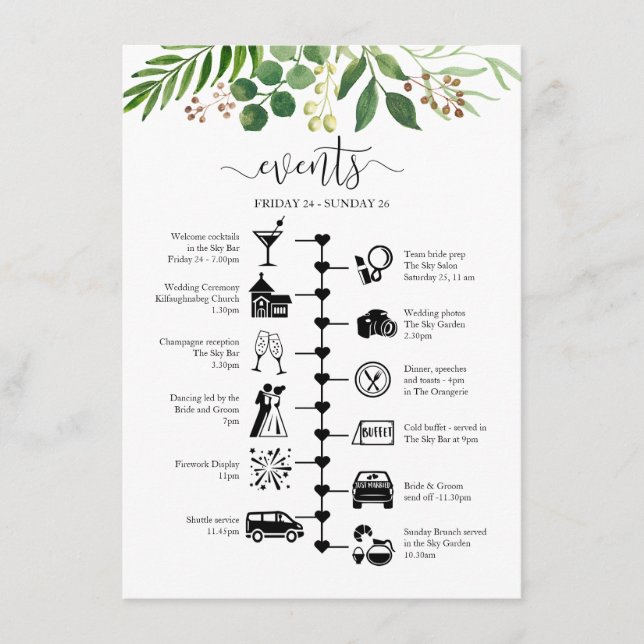 Hübsche Grünanlage Wedding Guest Tour Hinweiskarte (Vorderseite)