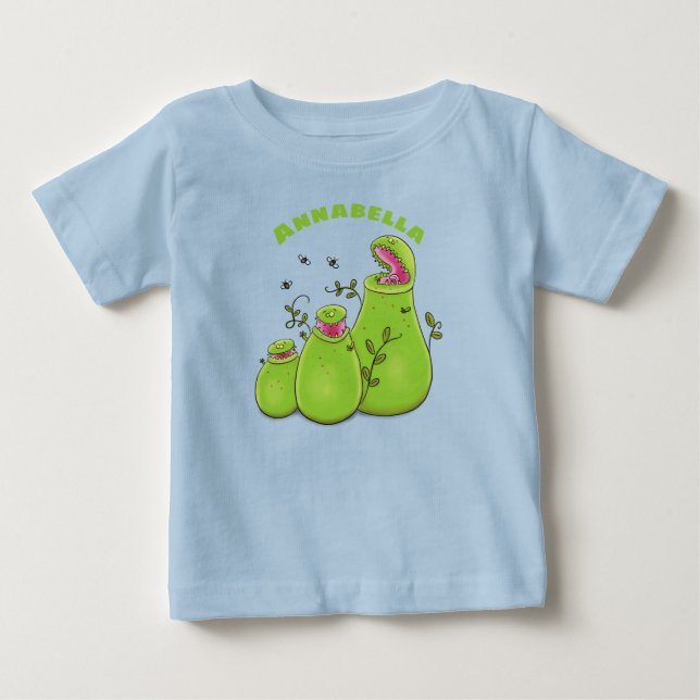 Hübsche grüne Fleischfresser-Pflanze Cartoon Baby T-shirt (Vorderseite)
