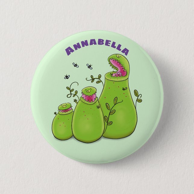 Hübsche grüne Fleischfresser-Pflanze Cartoon Button (Vorderseite)