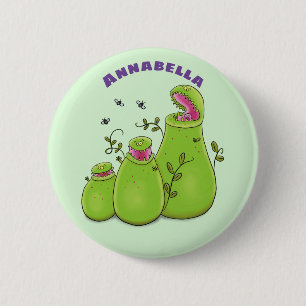 Hübsche grüne Fleischfresser-Pflanze Cartoon Button