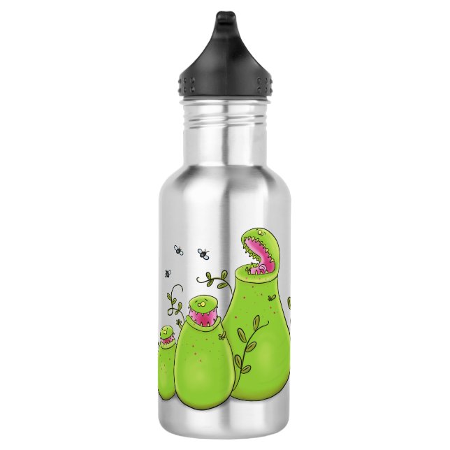 Hübsche grüne Fleischfresser-Pflanze Cartoon Edelstahlflasche (Rechts)