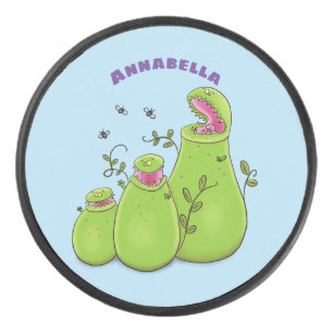 Hübsche grüne Fleischfresser-Pflanze Cartoon Eishockey Puck
