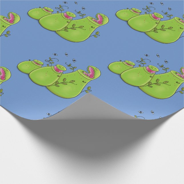 Hübsche grüne Fleischfresser-Pflanze Cartoon Geschenkpapier (Ecke)